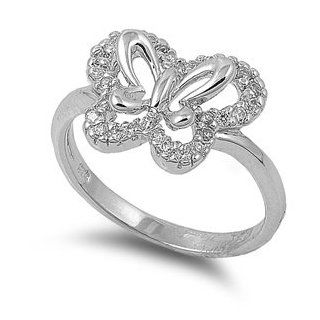 Butterfly CZ Ring 12MM Sterling Silver 925 Jewelry