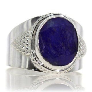 Created Sapphire Women Ring (size 8.25) Handmade 925 Sterling Silver hand cut Created Sapphire color Navy blue 4g, Nickel and Cadmium Free, artisan unique handcrafted silver ring jewelry for women   one of a kind world wide item with original Created Sapp