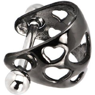 Silver 925 Titanium Plated Hollow Heart Pierced Ear Cuff Jewelry