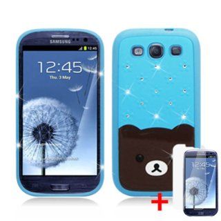 SAMSUNG GALAXY S3 BLUE BROWN TEDDY BEAR TPU RUBBER DIAMOND BLING SPOT COVER SOFT GEL CASE + FREE CAR CHARGER from [ACCESSORY ARENA] Cell Phones & Accessories