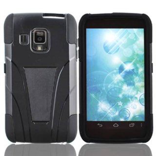 Pantech Perception / R930L 2 Layer Hybrid Armor Case   Series   Black Plastic + Black Skin Cell Phones & Accessories