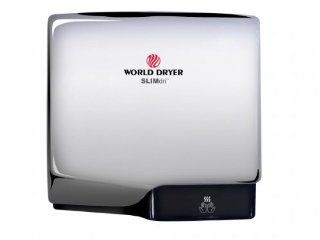 World Dryer L 970 Slimdri Polished Chrome ADA Compliant Hand Dryer, High Speed, Electric, 110 240 Volt, Cool or Warm Air Option, Energy Efficient, Fast 10 15 Second Dry Time, Eliminates Paper Towel Cost, 10 Year Warranty   Bathroom Hand Dryers