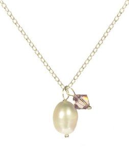 Sterling Silver Crystallized Swarovski Elements June Birthstone Alexandrite Color Bicone Drops and White Freshwater Cultured Pearl Necklace, 18" Pendant Necklaces Jewelry