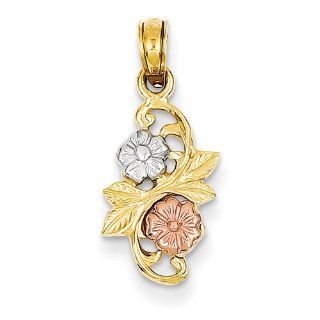 14k Yellow and Rose Gold Rhodium Flowers Pendant   Measures 20.8x9.9mm   JewelryWeb Jewelry
