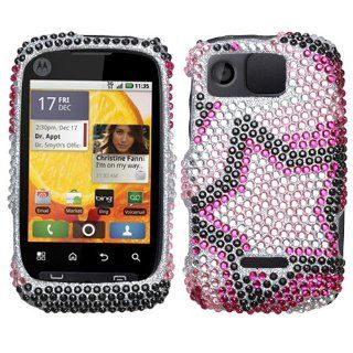 Motorola WX445 Citrus Hard Plastic Snap on Cover Twin Stars Full Diamond/Rhinestone Verizon Cell Phones & Accessories