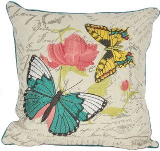 Manor Luxe Papillon Collection Feather/Down Filled Decorative Pillow Sham, Butterfly on Rose, 18 Inch by 18 Inch  