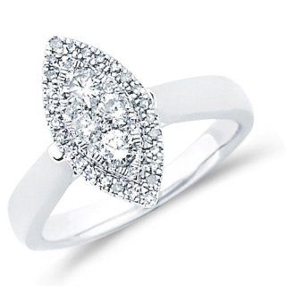 Diamond Marquise Engagement Ring Halo Anniversary Band Bridal 14k White Gold (0.50 ct.tw) Jewel Tie Jewelry