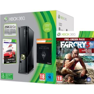 Xbox 360 250GB Holiday Far Cry Bundle (Includes Far Cry 3, Forza 4 Essentials Edition, Skyrim Live DLC, 1 Month Xbox Live)      Games Consoles