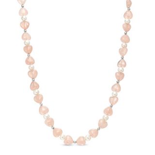 10.0mm Heart Shaped Rose Quartz, Cultured Freshwater Pearl and