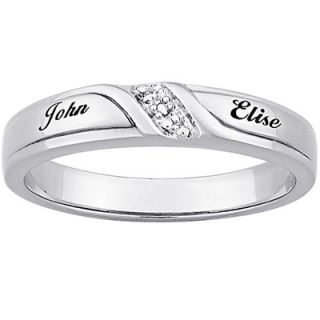 Diamond Accent Couples Name Band in Platinum Plated Sterling Silver