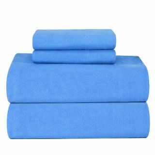 Pointehaven Heavy Weight Solid Flannel 100 Percent Cotton Sheet Set, Blue, Twin XL  