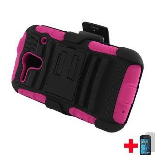 Kyocera Hydro Edge C5125�SOLID BLACK HOT PINK HYBRID HARD PLASTIC CELL PHONE CASE KICKSTAND AND HOLSTER COMBO + SCREEN PROTECTOR, FROM [TRIPLE8ACCESSORIES] Cell Phones & Accessories