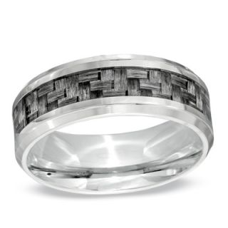 Mens 8.0mm Grey Carbon Fiber Wedding Band in Stainless Steel   Size