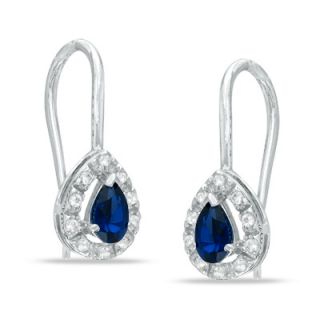 Pear Shaped Lab Created Blue and White Sapphire Earrings in Sterling