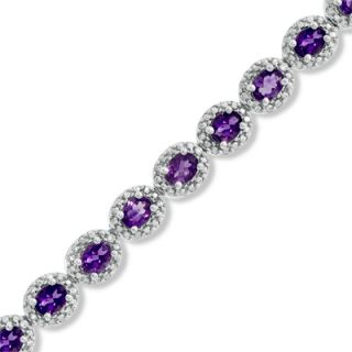 Oval Amethyst and Diamond Accent Bracelet in Sterling Silver   7.5