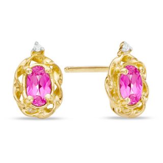 Oval Pink Topaz and Diamond Accent Frame Earrings in 10K Gold   Zales
