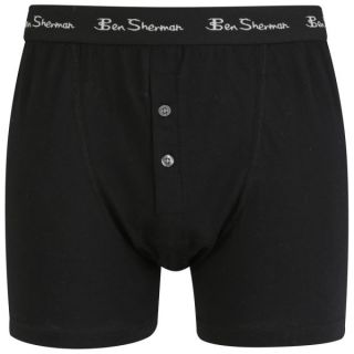 Ben Sherman Mens 2 Pack Button Fly Boxer   Black      Mens Underwear