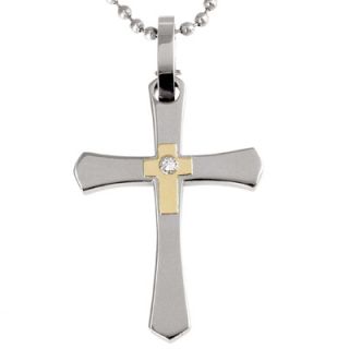crucifix pendant in stainless steel and 14k gold orig $ 49 00 now