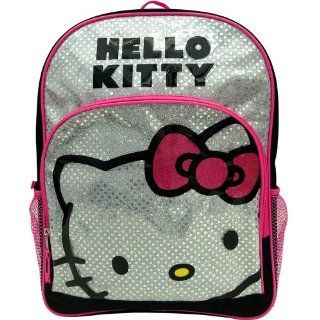 Hello Kitty Backpack, 16 Inch, Black with Silver Glitter Hello Kitty Face Toys & Games