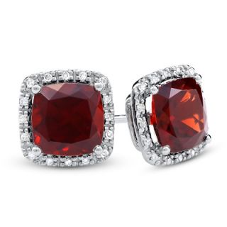 Cushion Cut Garnet Earrings in 14K White Gold with Diamond Accents
