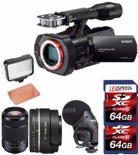 Sony NEX VG900 Full Frame Camcorder (Black) + SAL50F18 Sony DT 50mm f/1.8 + Sony 55 300mm f/4.5 5.6 Lens + Rode Stereo VideoMic + LED + Two 64GB Cards  Camera & Photo