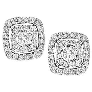 Diamond Square Earrings Halo Studs Solitaire Fashion 14k White Gold (0.40 ct.tw) Jewelry