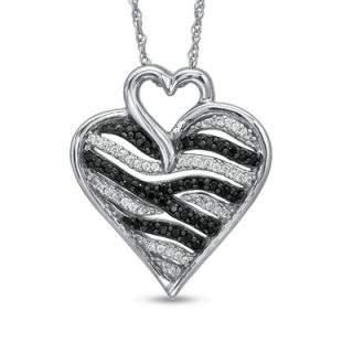 CT. T.W. Enhanced Black and White Diamond Zebra Heart Pendant in