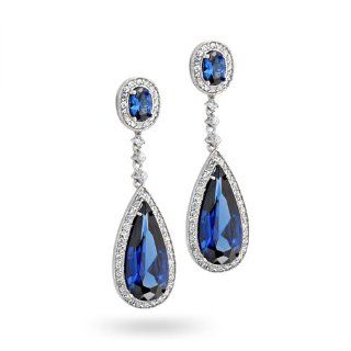 Pave CZ Diamond Blue Sapphire Teardrop Chandelier Earrings Jewelry