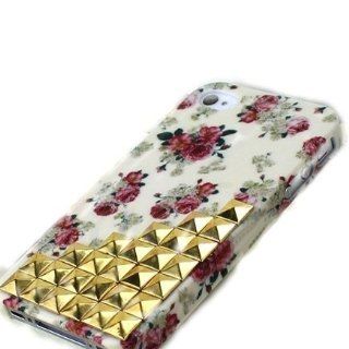 Fashion Flower Punk Style Nails Gold Rivets Studs Back Cover Case Skin For iPhone 4 4S Cell Phones & Accessories