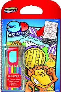 RoseArt 3D Artist Book, 8 x 10 Inches, 15 Pages with 6 Pencils and 1 Pair 3D Glasses, Boys (47151)  Wirebound Notebooks 