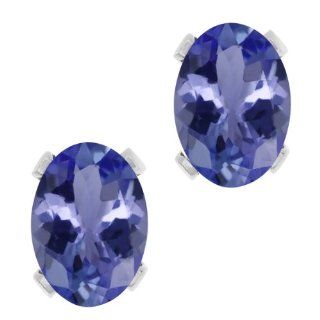 2.32 Ct Oval Blue AAA Tanzanite 14K White Gold Stud Earrings Jewelry