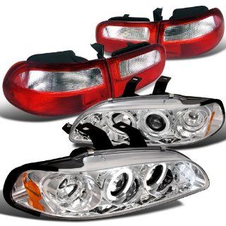 Honda Civic 3Dr Chrome Halo LED Projector Headlights+Red/Clear Tail Lights Automotive