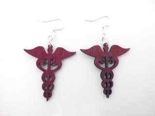 Fuschia Doctor Medical Symbol Wooden Earrings StealStreet Jewelry