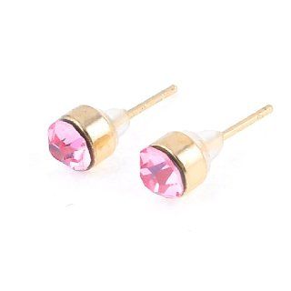 Lady Pink Sparkling Rhinestone Accent Ear Nail Pin Stud Earrings Pair Jewelry