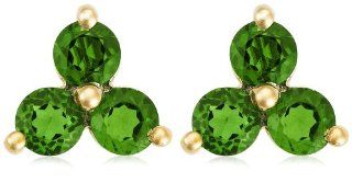 10k Yellow Gold Chrome Diopside 3 Stone Earrings Jewelry