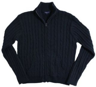 Gioberti Boys Long Sleeve Round Neck Full Zip Cable Knit Sweater   Navy (Sizes 8 16) Clothing