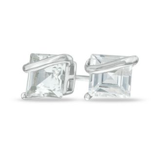 0mm Princess Cut Lab Created White Sapphire Swirl Stud Earrings in