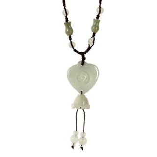 Heart Shaped Burma Green Jade Pendant Brown Adjustable Cord Necklace Jewelry