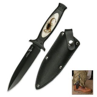 Real Desert Scorpion Sting Dirk Dagger Black Tactical Boot Belt Knife + Scabbard  Martial Arts Knives  Sports & Outdoors