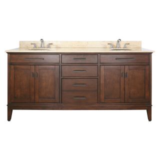 Avanity Madison 73 in x 22 in Tobacco Undermount Double Sink Bathroom Vanity with Natural Marble Top