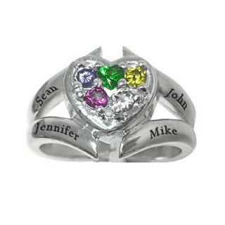 Mothers Simulated Birthstone Family Heart Ring in Sterling Silver (4