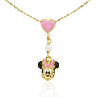 FuFoo Childs Enamel Minnie with Pink Bow Dangle Necklace in 14K Gold