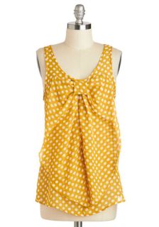 Hello, Bow Top in Dotted Yellow  Mod Retro Vintage Short Sleeve Shirts