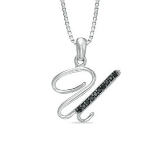 Enhanced Black Diamond Accent U Initial Pendant in Sterling Silver