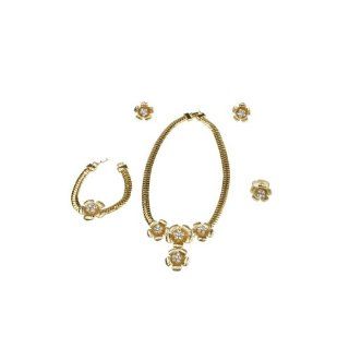 Elegant Gold Crystal Fashion Wintersweet Evening Necklace Bracelet Earring Ring  