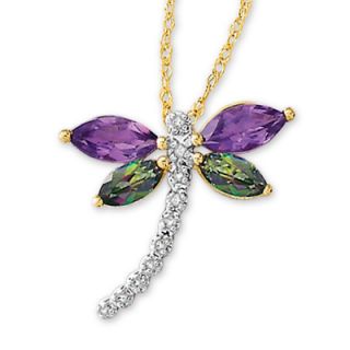 Mystic Topaz and Amethyst Dragonfly Pendant with Diamond Accents in