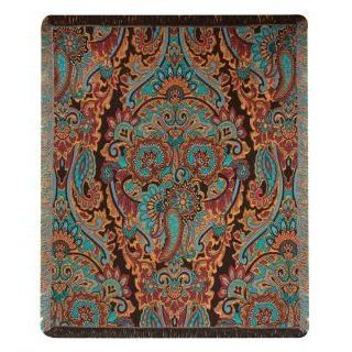 Ariana Bali Turquoise and Orange Paisley Henna Tapestry Throw Blanket 50 x 60  
