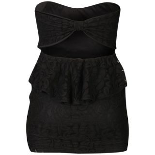 Club L Womens Lace Bow Back Peplum Dress   Black      Womens Clothing