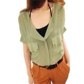 Korean New Womens Chiffon Summer Casual Career Shirt Blouse Top Green Clothing