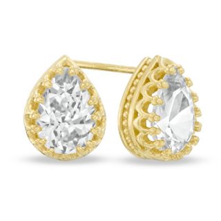 Pear Shaped Lab Created White Sapphire Crown Earrings in Sterling